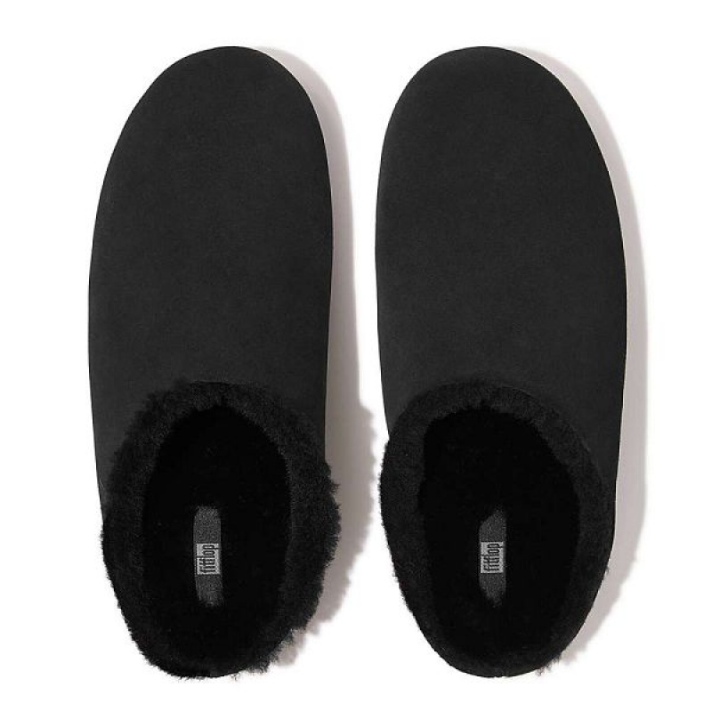 FitFlop Shove Shearling Lined Suede Men's Slippers Black | 937NLPAXG