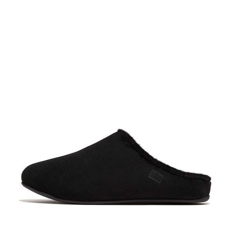 FitFlop Shove Shearling Lined Suede Men\'s Slippers Black | 937NLPAXG