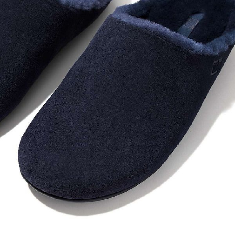 FitFlop Shove Shearling Lined Suede Men's Slippers Navy | 896OIMPHE