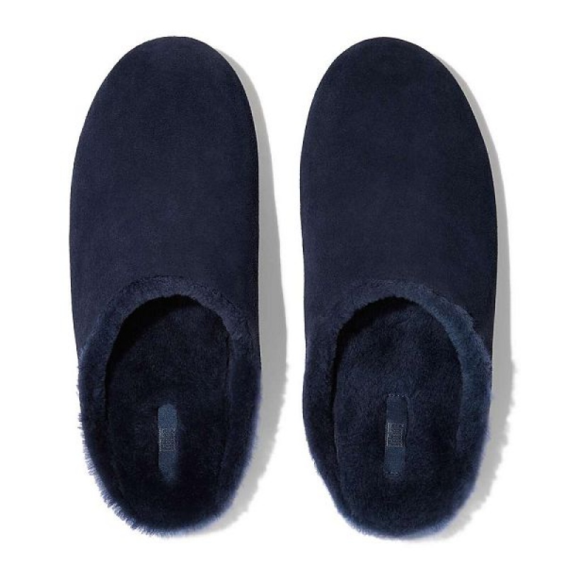 FitFlop Shove Shearling Lined Suede Men's Slippers Navy | 896OIMPHE