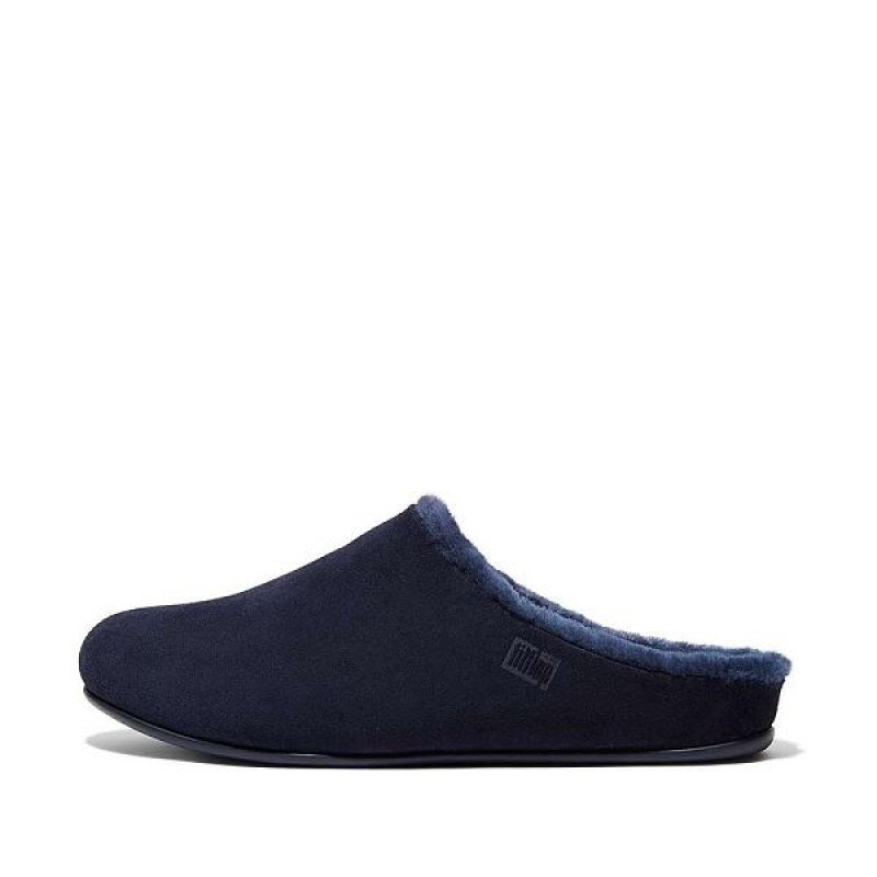 FitFlop Shove Shearling Lined Suede Men\'s Slippers Navy | 896OIMPHE