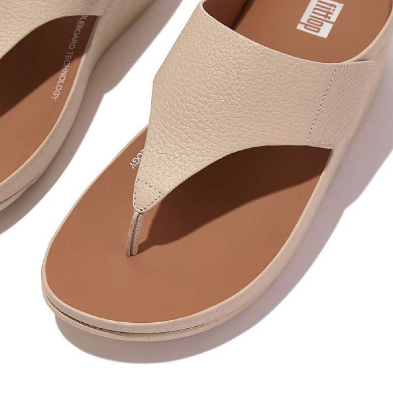 FitFlop Shuv Adjustable Raw Edge Tumbled Leather Toe-Post Women's Sandals Grey / Beige | 217DUVWPH