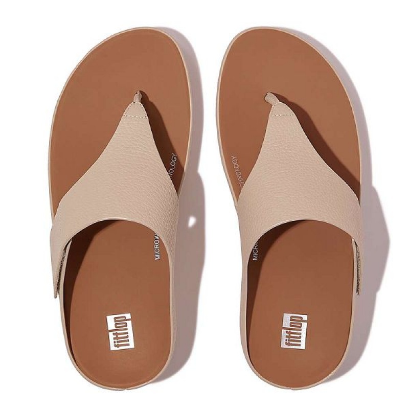 FitFlop Shuv Adjustable Raw Edge Tumbled Leather Toe-Post Women's Sandals Grey / Beige | 217DUVWPH