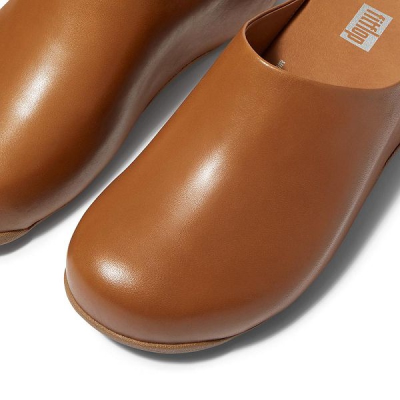 FitFlop Shuv Leather Women's Clogs Light Brown | 536YIUOPH