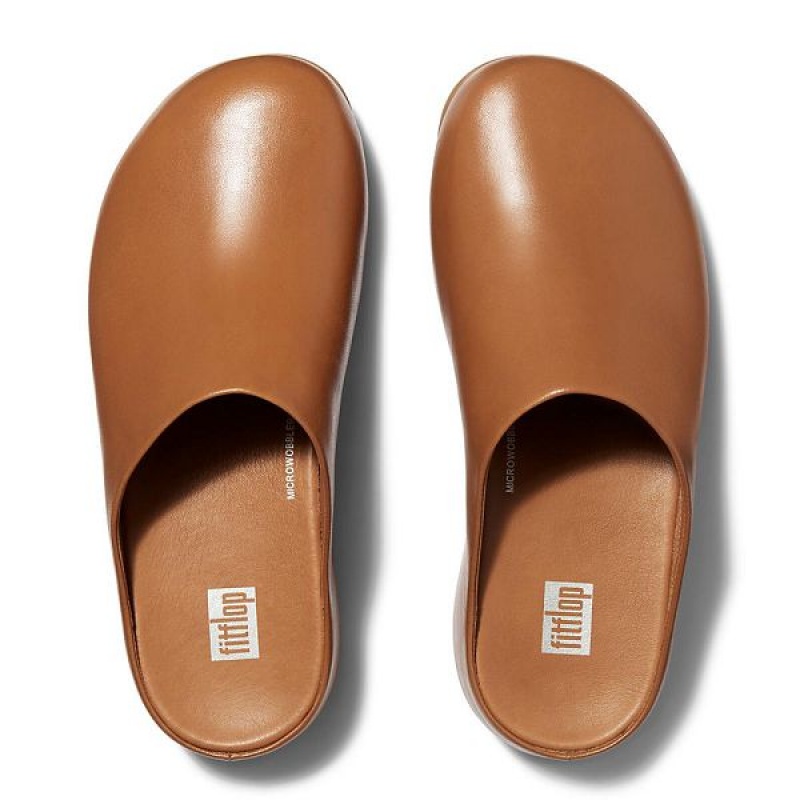 FitFlop Shuv Leather Women's Clogs Light Brown | 536YIUOPH