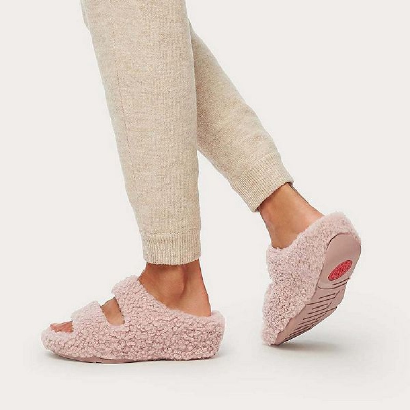 FitFlop Shuv Two Bar Shearling Women's Slides Pink | 291NBDEXJ