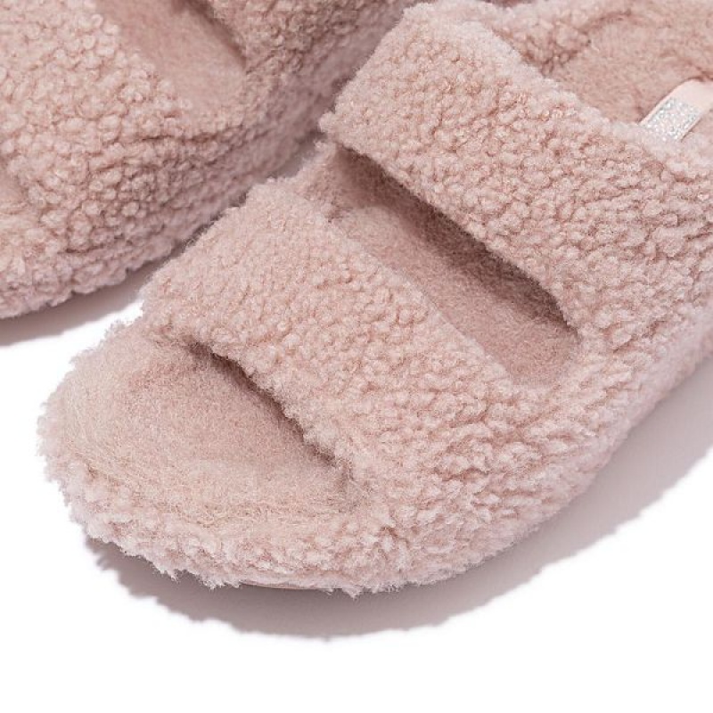 FitFlop Shuv Two Bar Shearling Women's Slides Pink | 291NBDEXJ