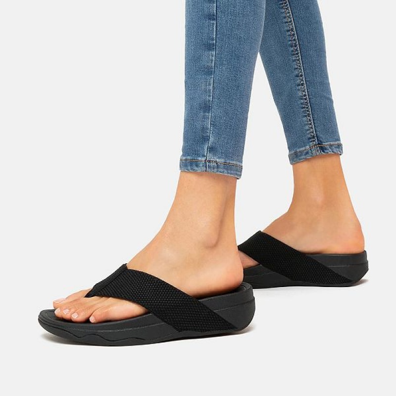 FitFlop Surfa Toe-Post Women's Sandals Black | 496DIJFCS