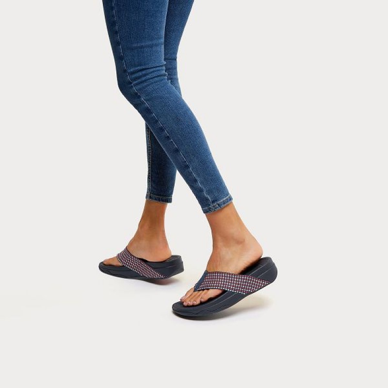 FitFlop Surfa Toe-Post Women's Sandals Navy | 794GWBMKY