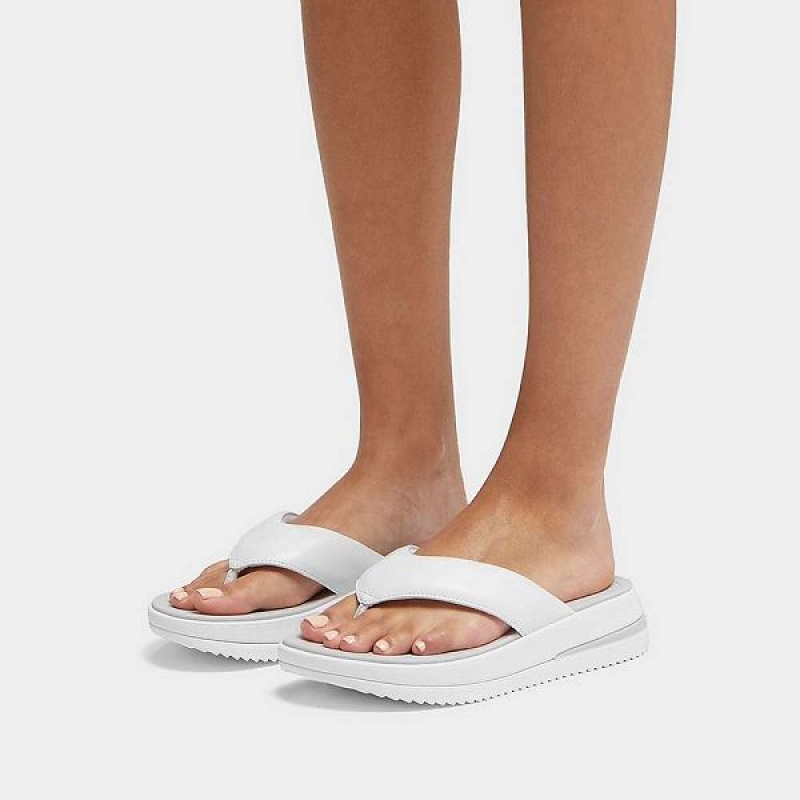 FitFlop Surff Padded Leather Toe-Post Women's Sandals White | 854EFZAMQ