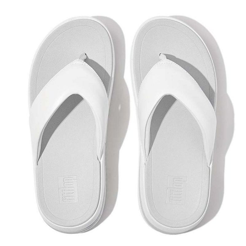 FitFlop Surff Padded Leather Toe-Post Women's Sandals White | 854EFZAMQ