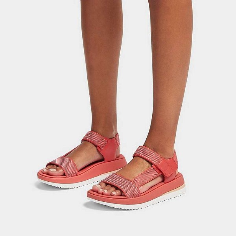 FitFlop Surff Two Tone Sports Webbing Leather Back-Strap Women's Sandals Coral | 132KSYJEH