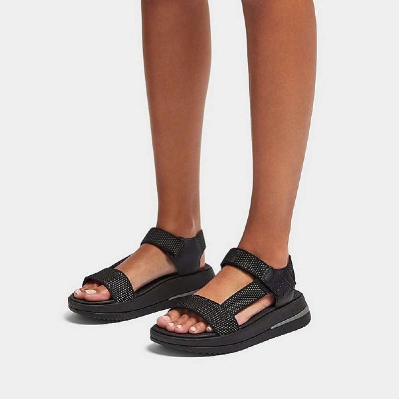 FitFlop Surff Two Tone Sports Webbing Leather Back-Strap Women's Sandals Black | 751JYNAKQ