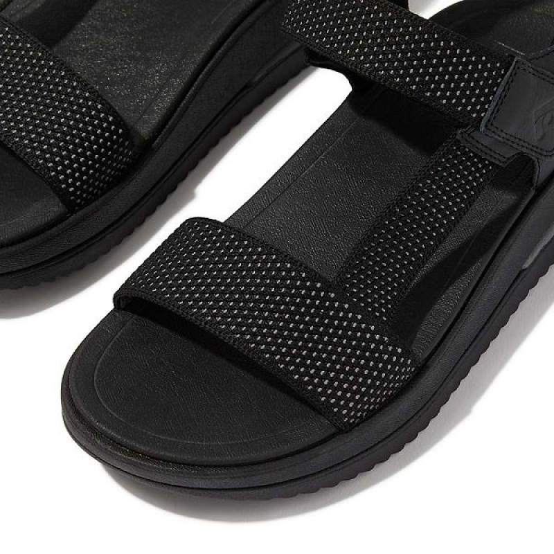 FitFlop Surff Two Tone Sports Webbing Leather Back-Strap Women's Sandals Black | 751JYNAKQ