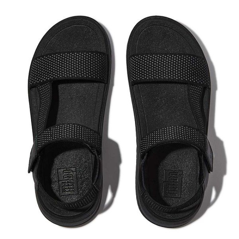 FitFlop Surff Two Tone Sports Webbing Leather Back-Strap Women's Sandals Black | 751JYNAKQ