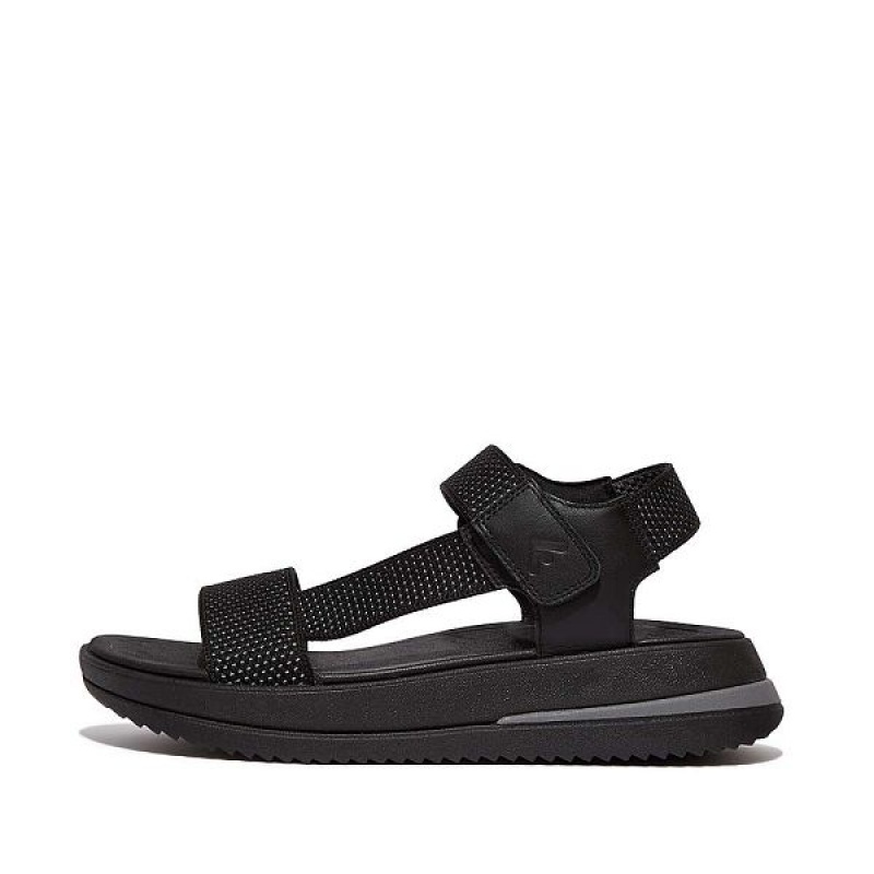 FitFlop Surff Two Tone Sports Webbing Leather Back-Strap Women\'s Sandals Black | 751JYNAKQ