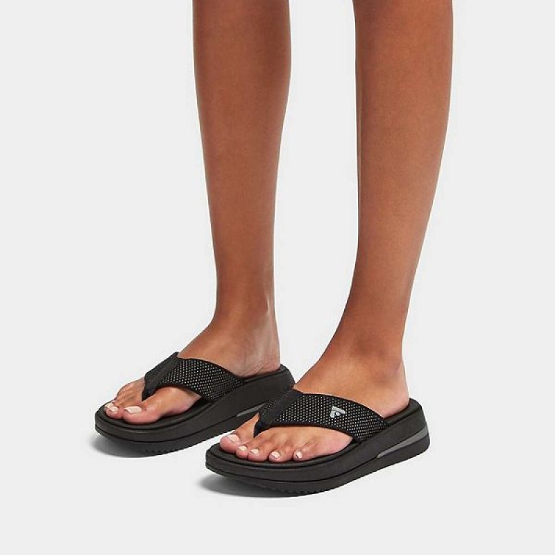 FitFlop Surff Two Tone Sports Webbing Toe-Post Women's Sandals Black | 421ZMRLHA