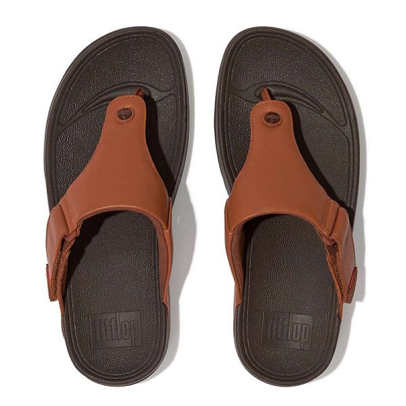 FitFlop Trakk Ii Leather Men's Flip Flops Dark Brown | 610MJXCFZ