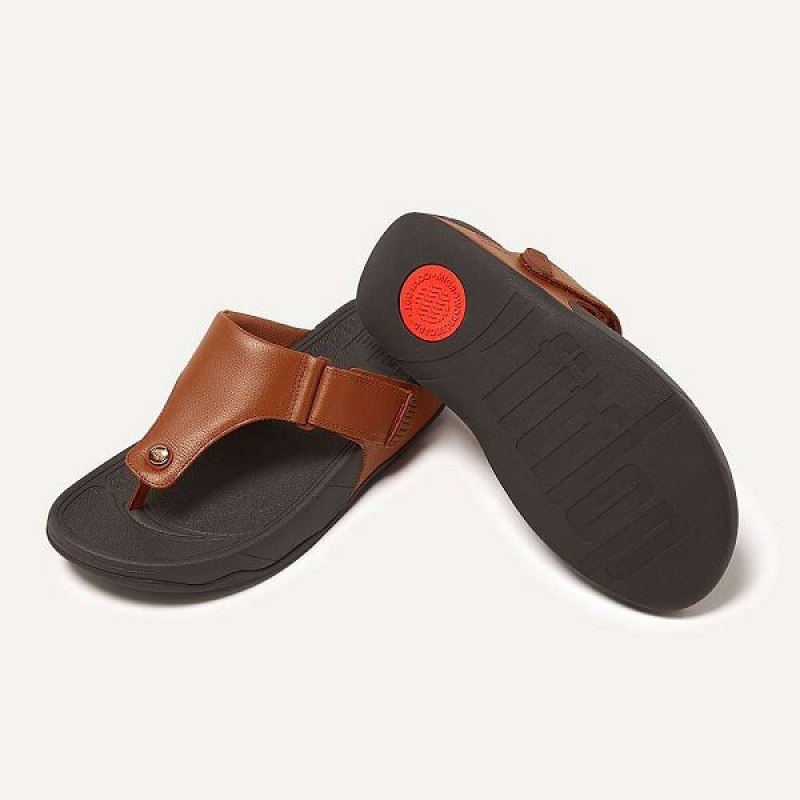 FitFlop Trakk Ii Leather Men's Flip Flops Dark Brown | 610MJXCFZ