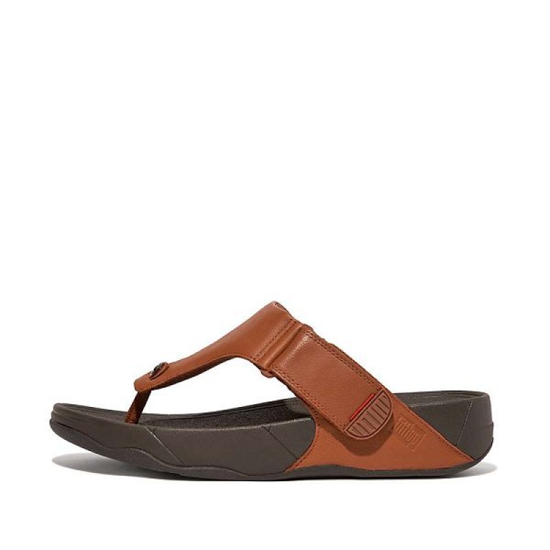 FitFlop Trakk Ii Leather Men\'s Flip Flops Dark Brown | 610MJXCFZ