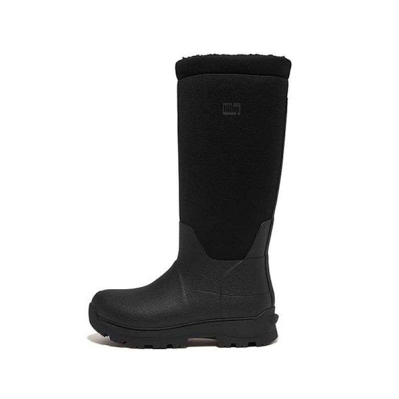 FitFlop Wonderwelly Atb High Performance Fleece Lined Roll Down Wellington Women\'s Rain Boots Black | 801OXPCTB