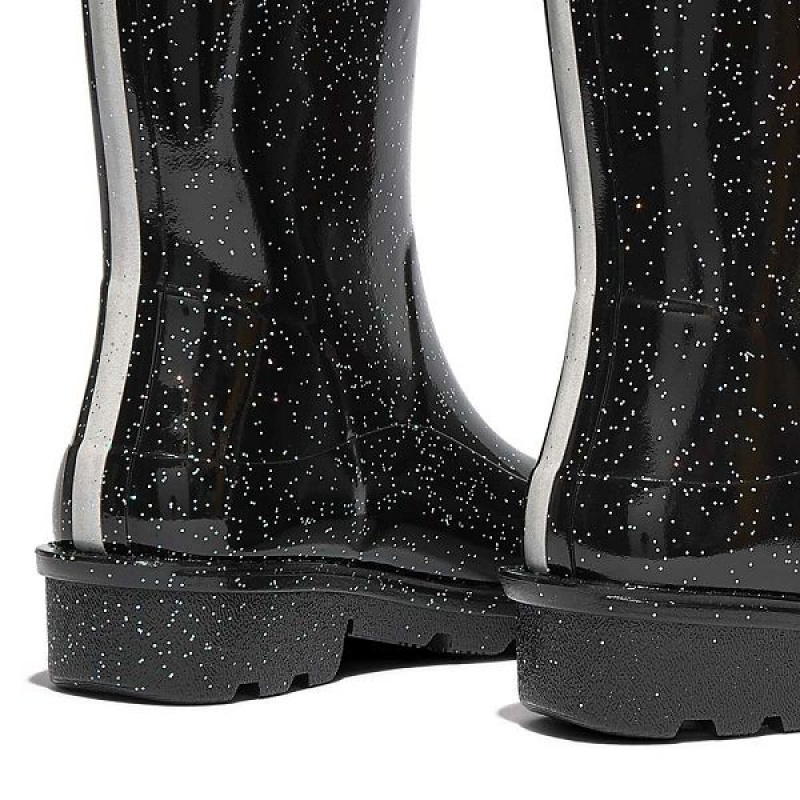 FitFlop Wonderwelly Junior Glitter Ergonomic Wellington Kids' Rain Boots Black | 524UIYGRA