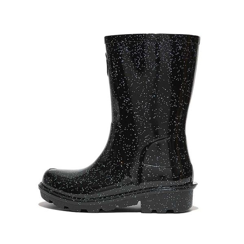 FitFlop Wonderwelly Junior Glitter Ergonomic Wellington Kids\' Rain Boots Black | 524UIYGRA