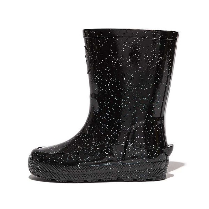 FitFlop Wonderwelly Toddler Glitter Ergonomic Kids\' Rain Boots Black | 501FSZYEB